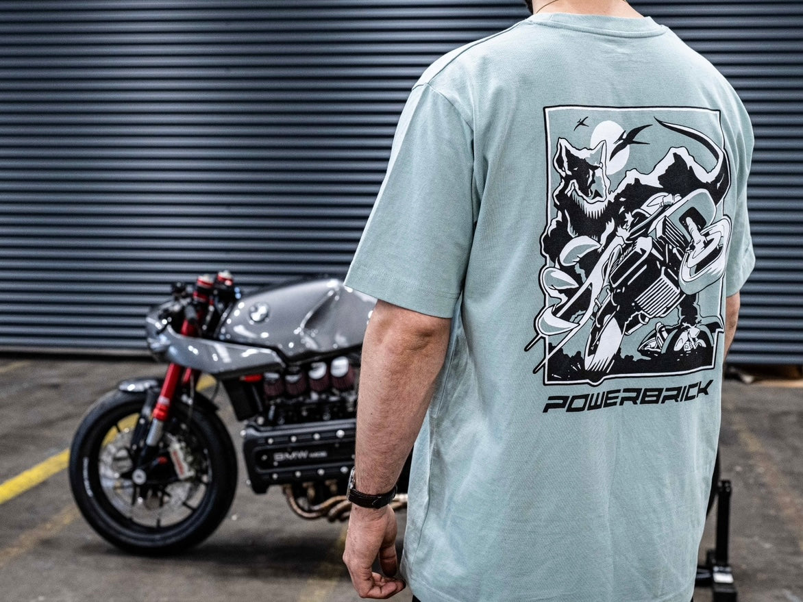 Powerbrick merchandise shirt green caferacer