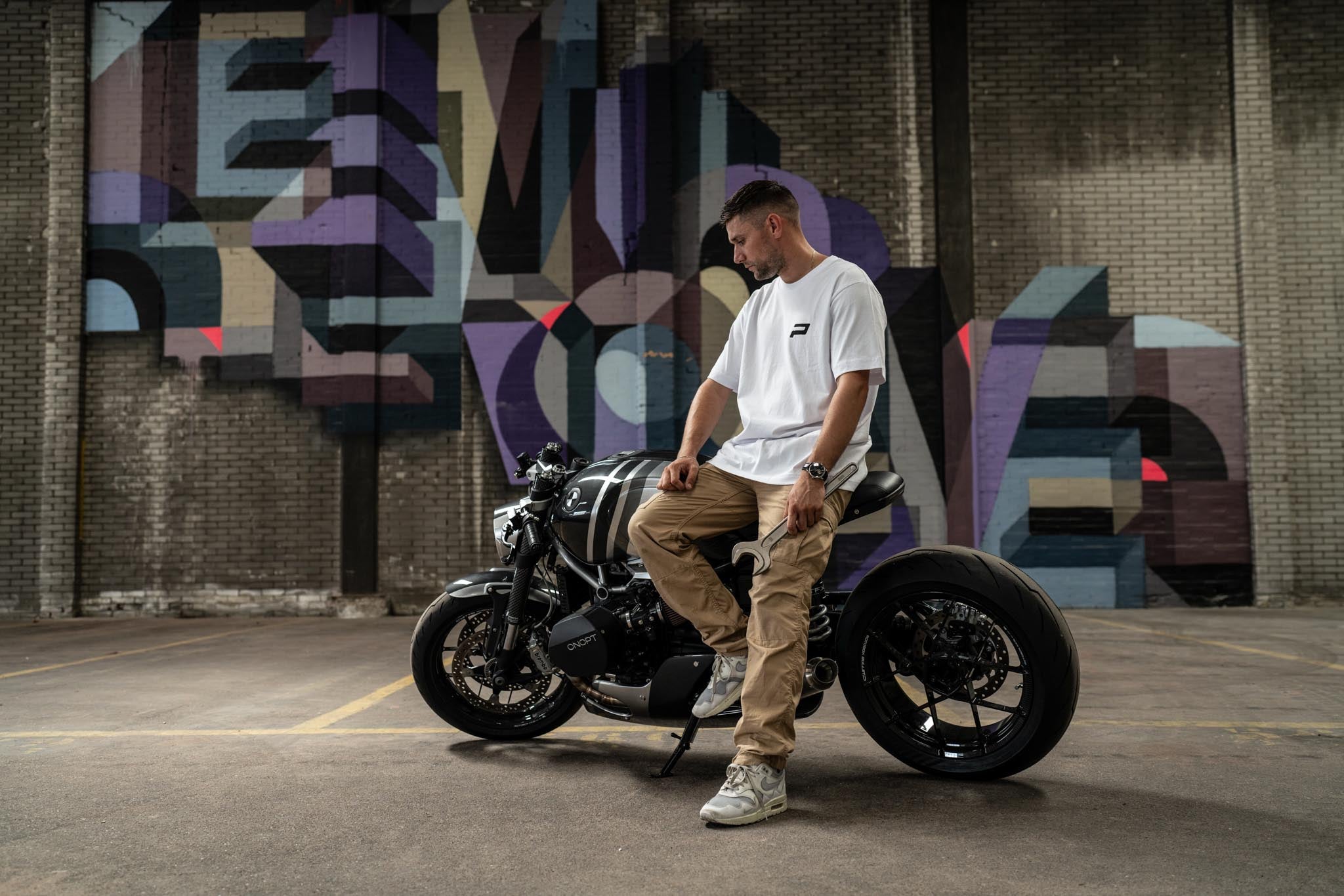 Powerbrick merchandise shirt white caferacer