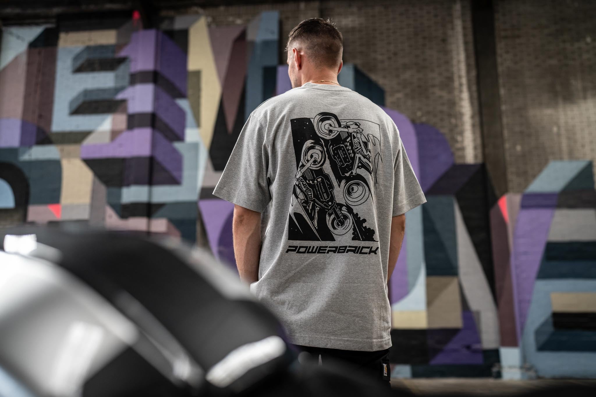 Powerbrick merchandise shirt heather grey caferacer