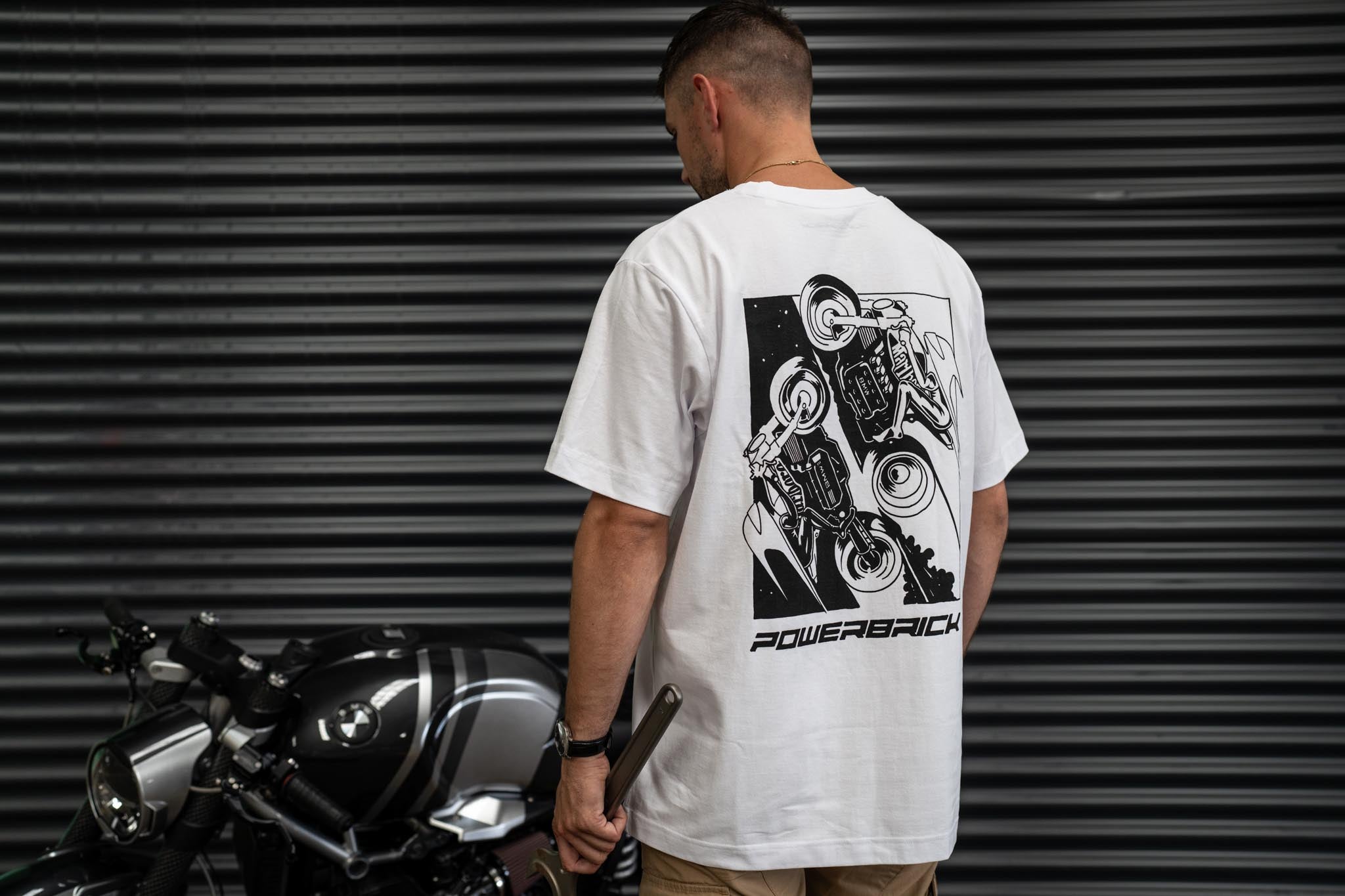 Powerbrick merchandise shirt white caferacer