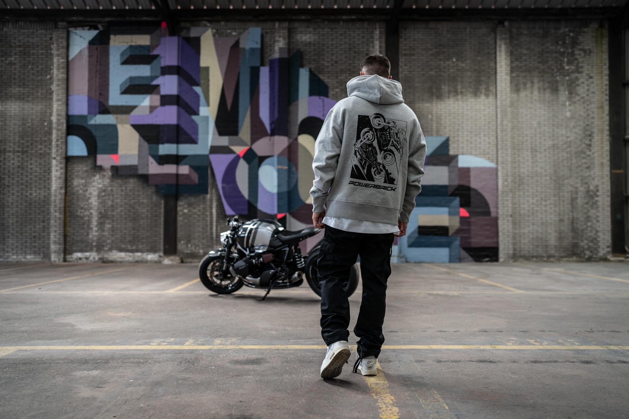 Powerbrick merchandise hoodie heather grey caferacer