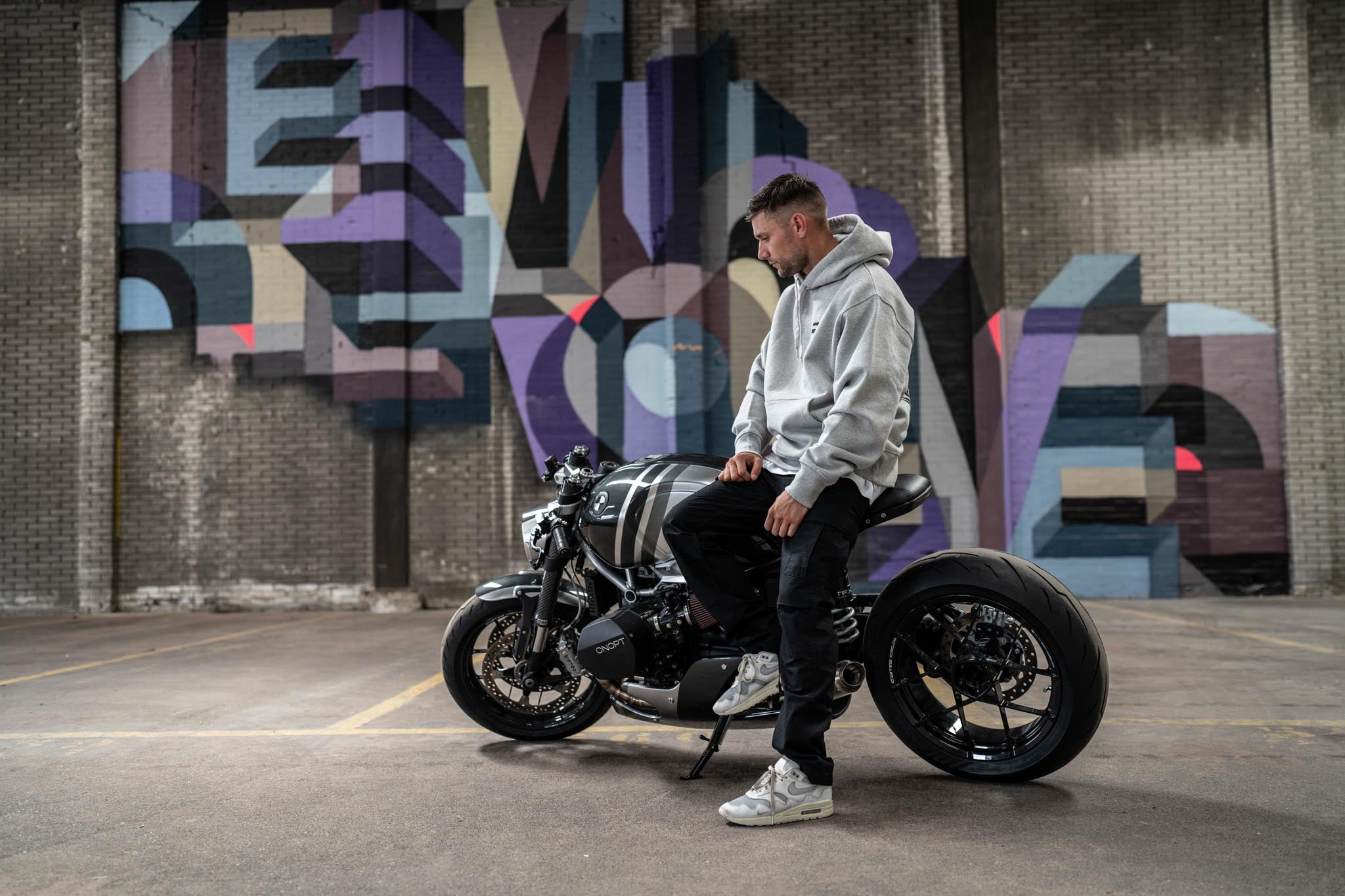 Powerbrick merchandise hoodie heather grey caferacer