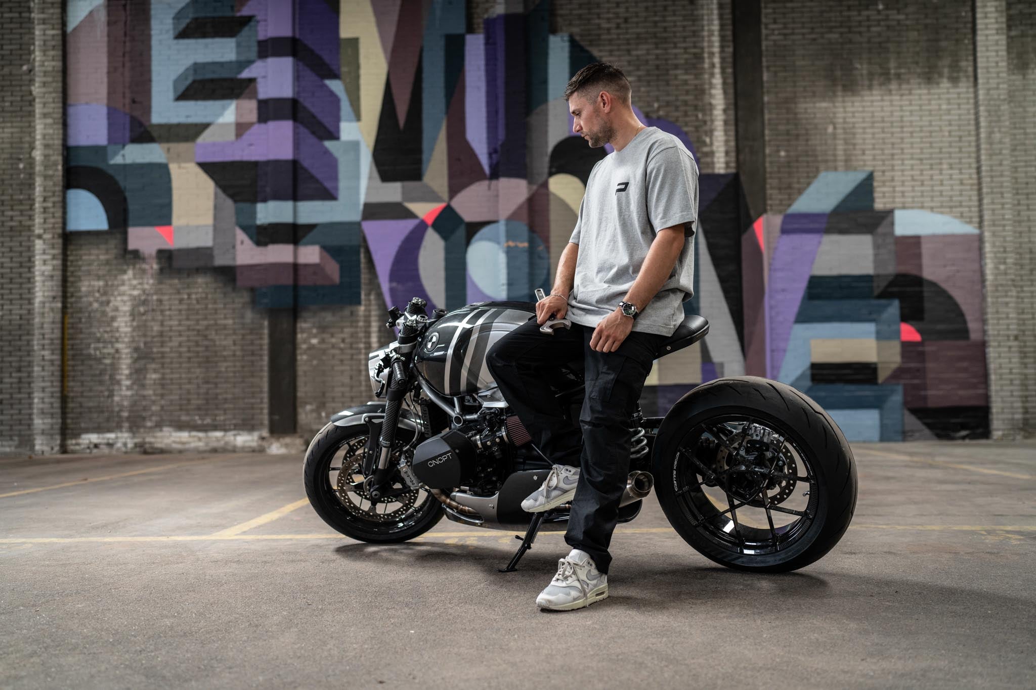 Powerbrick merchandise shirt heather grey caferacer