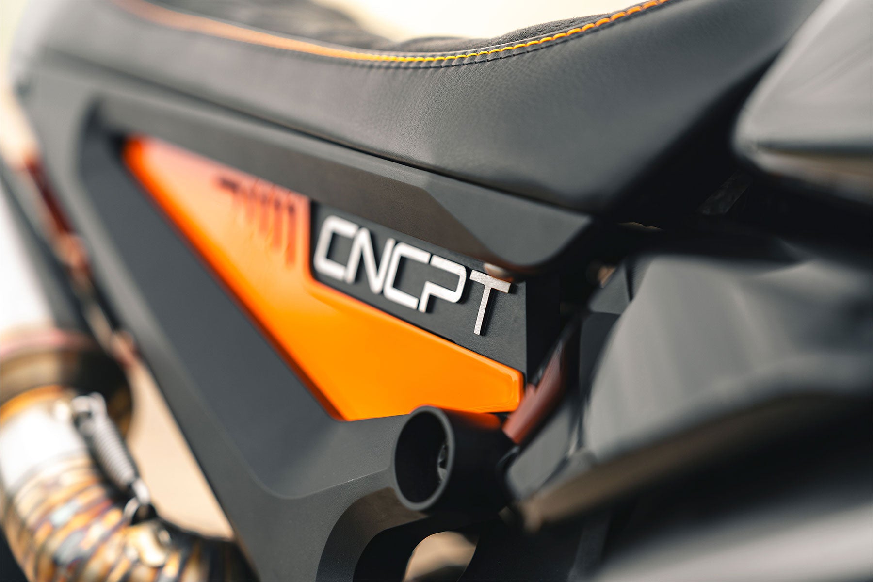 Close-up of a Harley-Davidson Pan America with 'CNCPT' branding