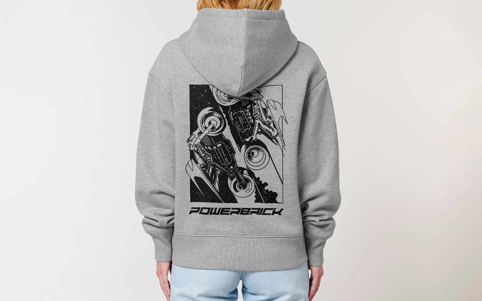 Powerbrick merchandise hoodie heather grey caferacer