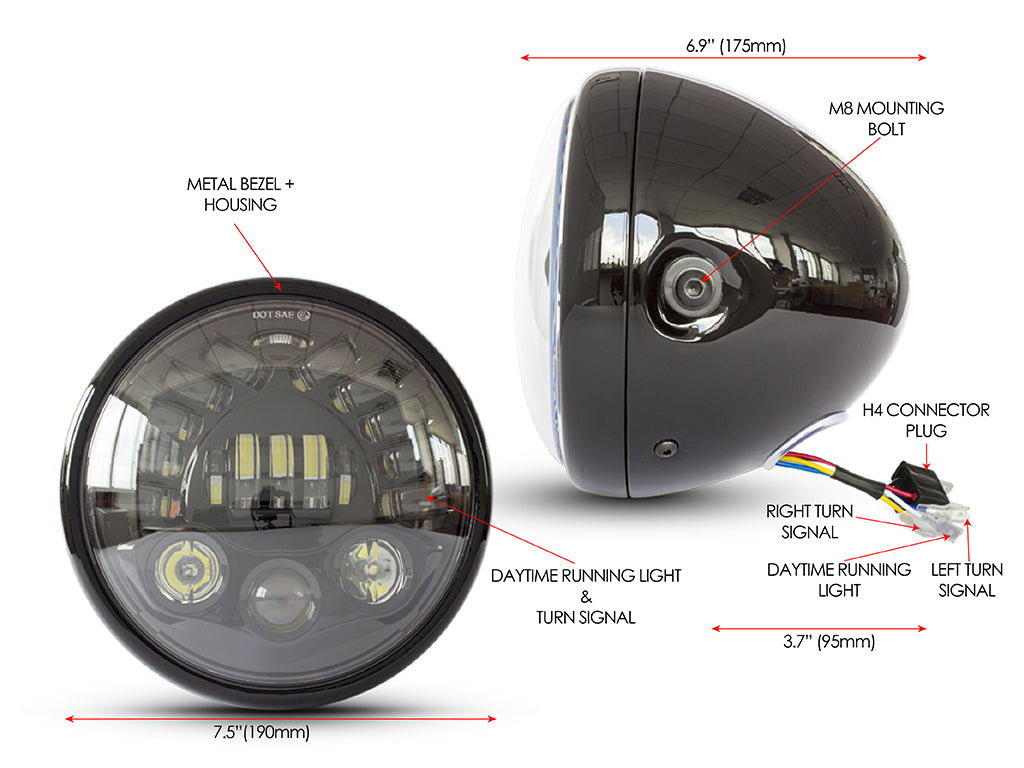 LED Caferacer headlight + Integrated turn signals